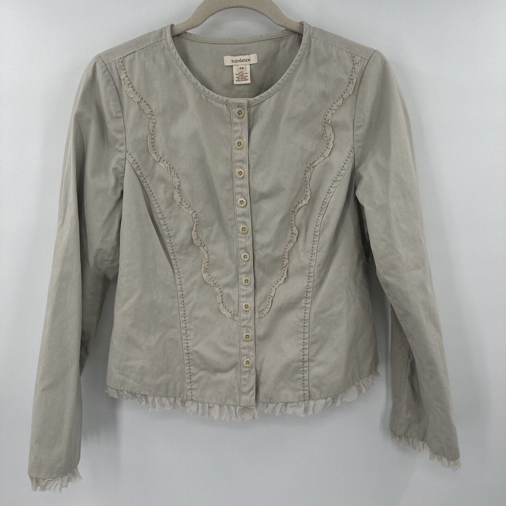 Sundance Long Sleeve Button Front Lace Fringe Coat Size 8 Petite